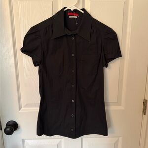 Authentic Prada Black Short Puff Sleeve Button-Up Blouse size 40